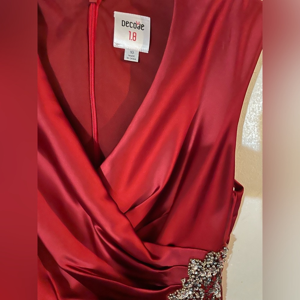 Red satin party dress